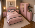 pink Mirrored Wardrobe Bedroom Set with Chest of Drawers and Bedside Tables - Image 2