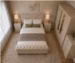 Premium Beige Bedroom Set –  4 Door Wardrobe &  Side Tables, Chest of Drawers - Image 4