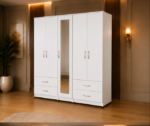 Contemporary White 5 Door Wardrobe with Center Mirror & Spacious Drawer Storage - 5 Door Wardrobe with Drawers - Image 2