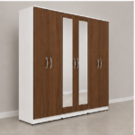 6 Door Wardrobe Closet with Mirror Panels - Modern Storage Unit