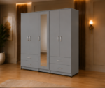 Light Grey 5 Door Wardrobe with Mirror Door & Bottom Drawers - Premium Organizer 5 Door Wardrobe - Image 2