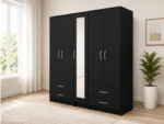 Five Door Wardrobe with Full-Length Mirror - Wardrobe with Full Mirror & 4 Drawers