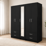 Five Door Wardrobe with Full-Length Mirror - Wardrobe with Full Mirror & 4 Drawers