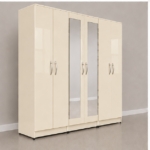 6 Door Full Mirror Cream Gloss Wardrobe - Grand Storage 6 Door Wardrobe