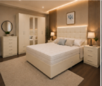 Premium King Size Bed Furniture Set – Mirrored Six Door Wardrobe – Chest of Five Drawers – Two Bedside Cabinets - Image 2