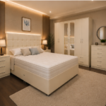 Premium King Size Bed Furniture Set – Mirrored Six Door Wardrobe – Chest of Five Drawers – Two Bedside Cabinets