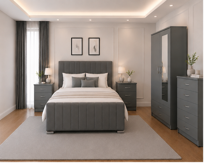 bedroom_angle_1 Luxury Contemporary Bedroom Set with Wardrobe & Chest Drawers - Image 1