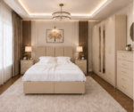 Luxury King Size Bed Set – Six Door Wardrobe with Mirror and Drawers – Five Drawer Chest – Two Bedside Tables (Copy) - Image 4