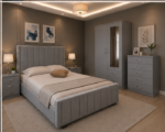 Designer Bedroom Set with 2 Door Mirror Wardrobe
