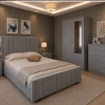 Designer Bedroom Set with 2 Door Mirror Wardrobe