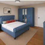 Stylish Sleigh Bed Furniture Set- - Premium Six Door Wardrobe & Chest Of 5 Drawers & 2 Bed Side Table