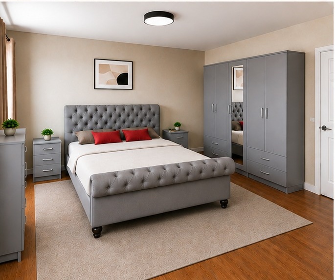 bedroom_image_3 Luxury Wooden Sleigh Bedroom Set - Sleigh Bed & Bedside Table Set - Premium Sleigh Storage Furniture Set - Image 1