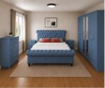 Stylish Sleigh Bed Furniture Set- - Premium Six Door Wardrobe & Chest Of 5 Drawers & 2 Bed Side Table - Image 4