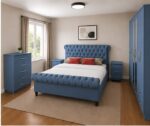 Stylish Sleigh Bed Furniture Set- - Premium Six Door Wardrobe & Chest Of 5 Drawers & 2 Bed Side Table - Image 3