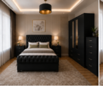 Designer Bedroom Set –  4 Door Wardrobe &  Side Tables, Chest of Drawers - Image 5