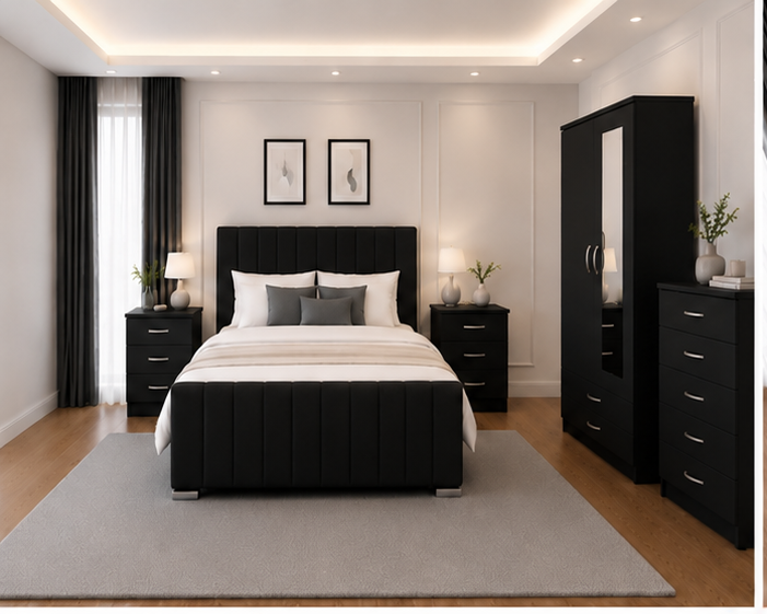 bedroom_view_1 Modern Bedroom Essentials Set with Wardrobe and Drawers - Image 1