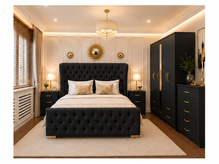 bedroom_view_2 (1) Premium Wooden Bedroom Set – Bed, Wardrobe, Bedside Tables & Chest - Image 1