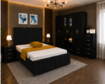 Modern Complete Black Bedroom Set – 6 Door Mirror Wardrobe, 4 Drawers & Storage Furniture