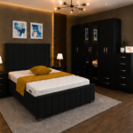 Modern Complete Black Bedroom Set – 6 Door Mirror Wardrobe, 4 Drawers & Storage Furniture
