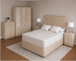 Premium Beige Bedroom Suite Set - Wardrobe with Drawers, Chest & Bedside Tables
