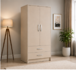 Modern Storage 2 door Wardrobe for Clothes Organization  with beige colors - Stylish Two Door Storage Wardrobe - Image 2