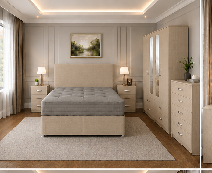 High Quality Double Divan Bedroom Furniture Set with Spacious Wardrobe and Chest