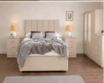 Premium Beige Bedroom Set - Mirror Wardrobe, Chest & Storage Bed - Image 3