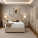 Richmond  Bedroom Collection – Double Bed, Bedside Tables & Mirrored Wardrobe in beige colors