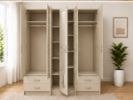 Stylish 5 Door Wardrobe Closet with Mirror - 5 Door Wardrobe with Full Mirror & 4 Drawers - Image 3