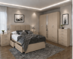 Contemporary Beige Bedroom Bundle – Storage Bed & Multi-Door Wardrobe