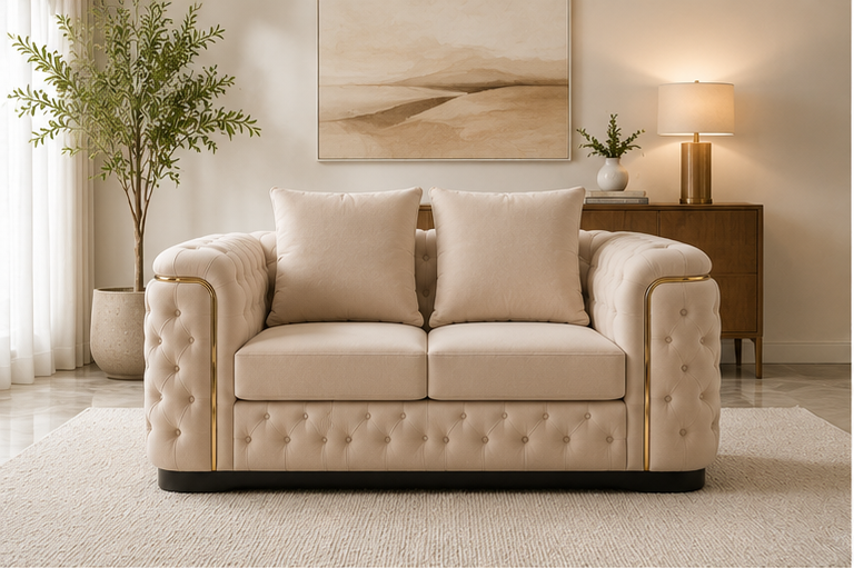 beige_top_left Chesterfield 2 Seater Sofa - Beige Chesterfield Corner Sofa - Image 1