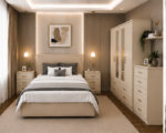 Modern beige Bedroom Furniture Set – 4 Door Wardrobe, Chest of Drawers & 2 Bedside Tables