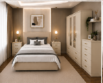 Modern beige Bedroom Furniture Set – 4 Door Wardrobe, Chest of Drawers & 2 Bedside Tables - Image 3