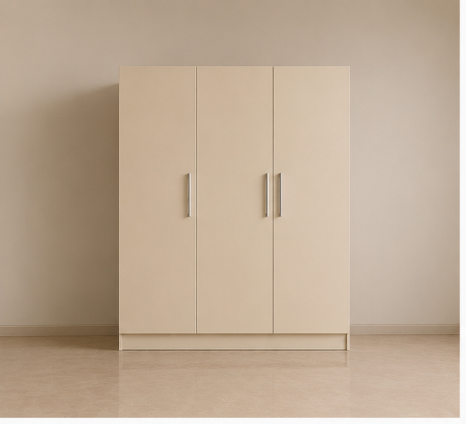 beige_wardrobe_1 Premium Bedroom Beige Color Wardrobe with 3 Doors - Royal Style 3 Door Wardrobe - Image 1