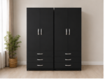Four Door Wardrobe with 4 Bottom Drawers with black colors