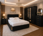 Modern king Bed Furniture Set – 6 Door Mirrored Wardrobe – 5 Drawer Chest – Pair of Bedside Cabinets