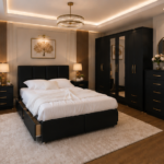 Modern king Bed Furniture Set – 6 Door Mirrored Wardrobe – 5 Drawer Chest – Pair of Bedside Cabinets