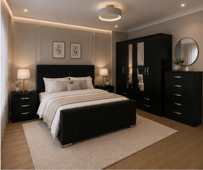 black_angle_2 Premium Bedroom Furniture Combo – Wardrobe, Chest of Drawers & Side Cabinets - Image 1