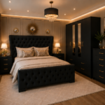 Modern Black Bedroom Set with Large Wardrobe, Side Tables and Drawer Chest