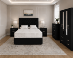 Elegant Home Black Bedroom Set - 4 Door Wardrobe with Bedside Tables & Chest of Drawers - Image 2
