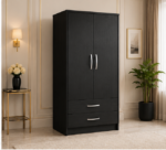 Premium Double Door Wooden Wardrobe with 2 Drawers with black colors - Image 2