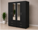 Modern black 4 Door Wardrobe with 4 Drawers & 2 Mirrors - Modern 4 Door Wardrobe with 2 Mirrors & 4 Drawers - Image 2