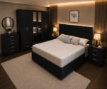 Elegant King Size Bedroom Set – Double Storage Bed – Six Door Mirror Wardrobe – 5 Drawer Chest – Two Bedside Tables - Image 4