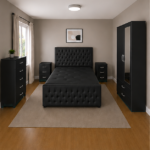Elegant Upholstered Bed with 2 Door Wardrobe and Chest of Drawers - Image 5