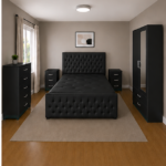 Elegant Upholstered Bed with 2 Door Wardrobe and Chest of Drawers