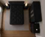 Premium Family Bedroom Set with Double Divan Bed and Mirrored 4 Door Wardrobe in Black colors - Image 2