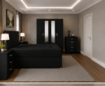 Premium Family Bedroom Set with Double Divan Bed and Mirrored 4 Door Wardrobe in Black colors - Image 4