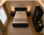 Luxury Black Bedroom Suite – Double Bed, Mirror Front 2 Door Wardrobe, Tall Chest of Drawers & 2 Bedside Units - Image 3