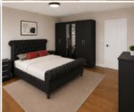 Sleigh Wardrobe & Drawer Set - Modern Luxury Sleigh Furniture Set  - Sleigh Bed & Mirror Storage Set