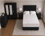 Modern 3 Door  Black Wardrobe Set - Matching Bed, Chest & Bedside Tables - Image 3